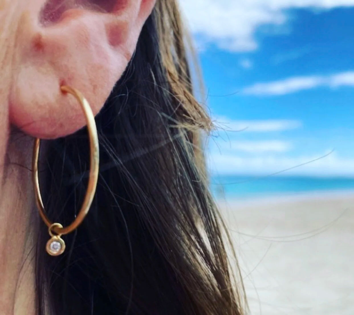 Single Diamond Drop Hoop Earrings