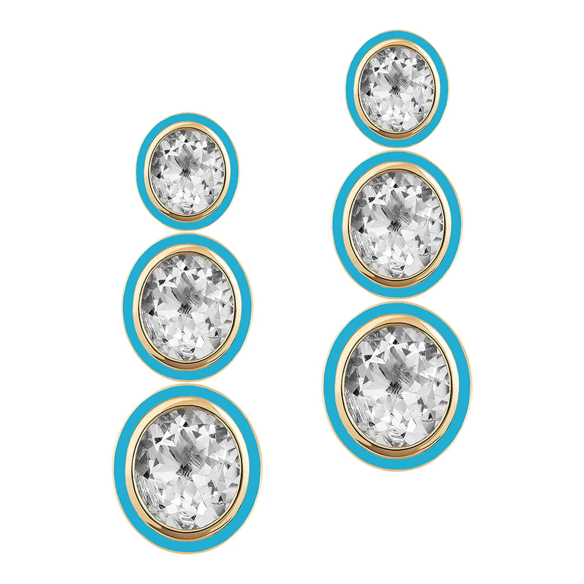 Three Tier Oval Rock Crystal and Turquoise Earrings