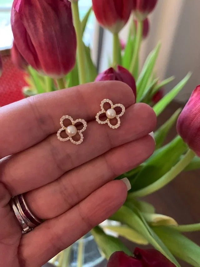 Pearl Quatrefoil Stud Earrings
