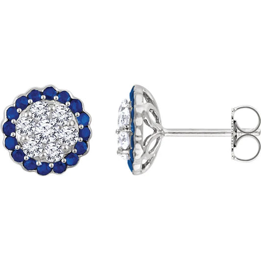 Halo Studs with Pave Diamonds and Sapphires or Emeralds
