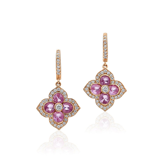 Pink Sapphire Lotus Fleur Drop Earrings
