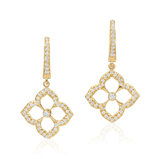Open Pave Lotus Fleur Drop Earrings