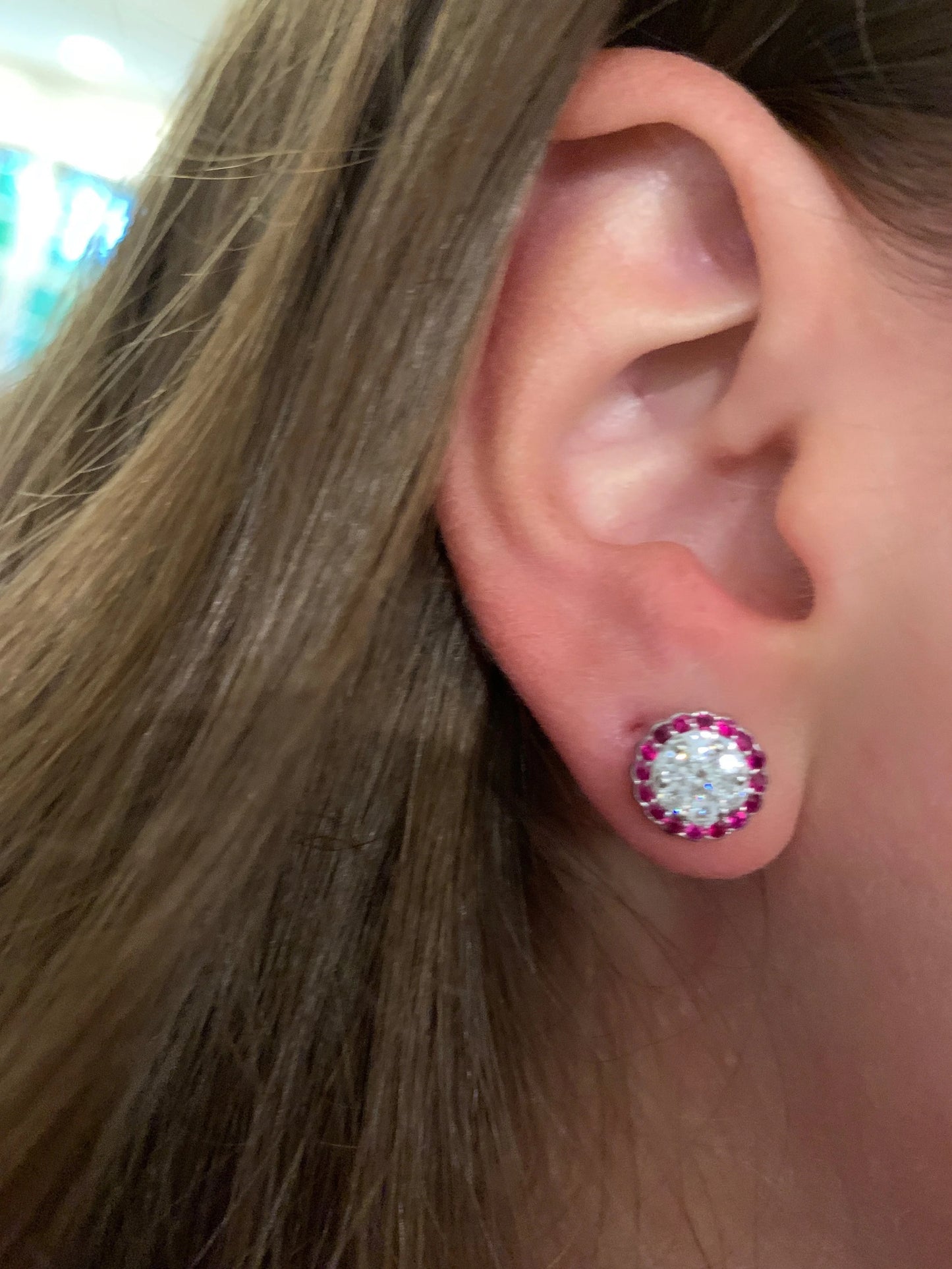Halo Studs with Pave Diamonds and Sapphires or Emeralds