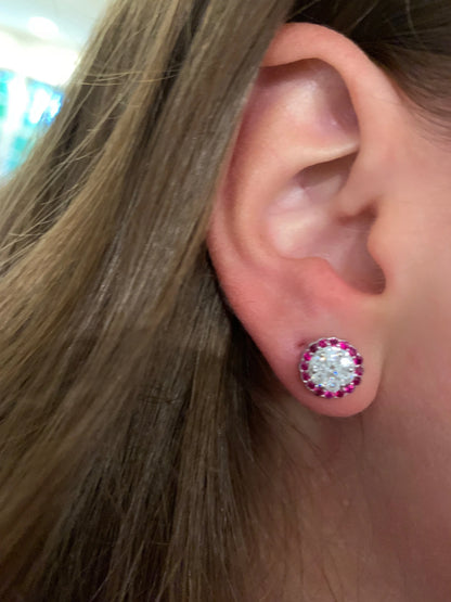 Halo Studs with Pave Diamonds and Sapphires or Emeralds