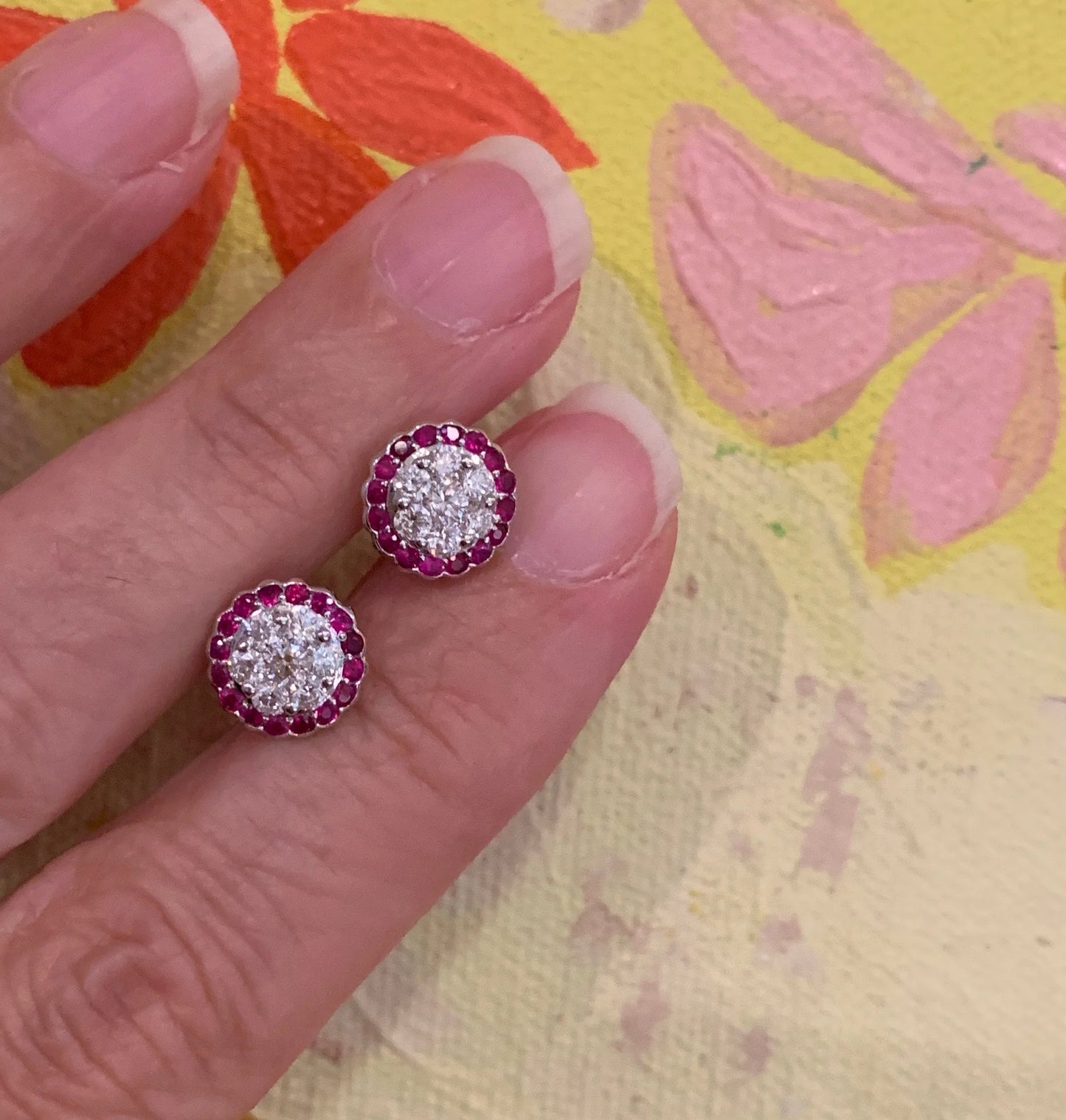 Halo Studs with Pave Diamonds and Sapphires or Emeralds