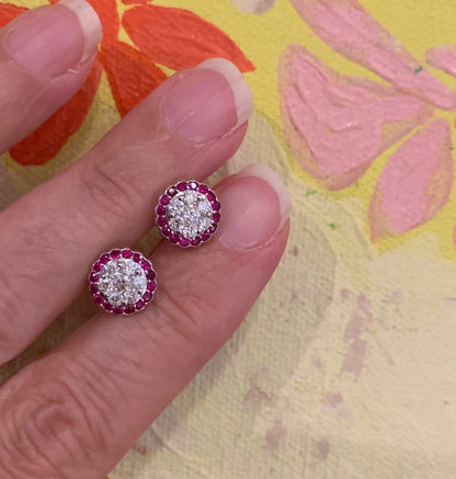 Halo Studs with Pave Diamonds and Sapphires or Emeralds