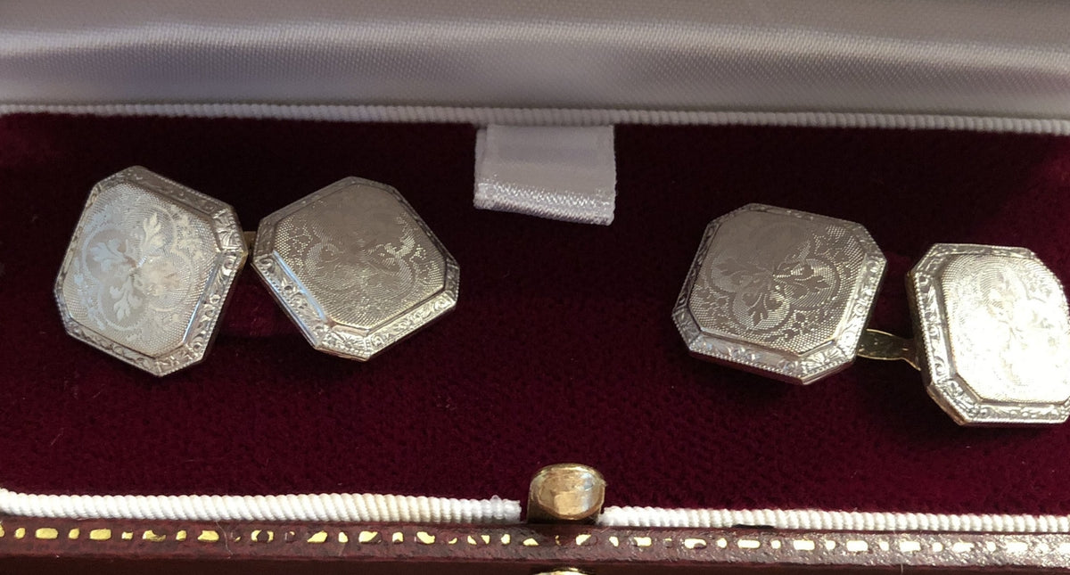 Vintage Art Deco Quatrefoil Engraved Men's Cufflinks