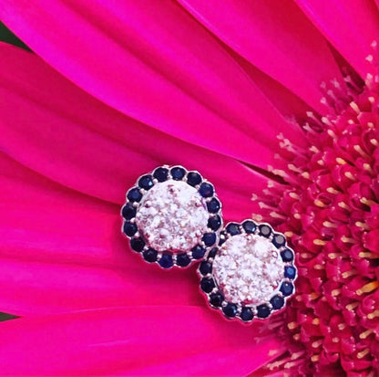 Halo Studs with Pave Diamonds and Sapphires or Emeralds