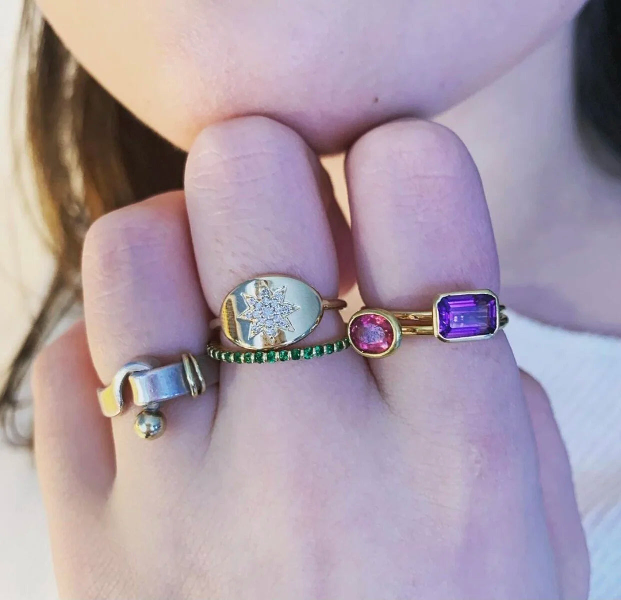 Stackable 18k yellow gold and Rubellite Ring