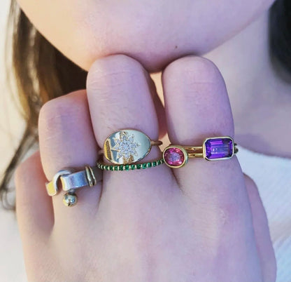 Stackable 18k yellow gold and Rubellite Ring