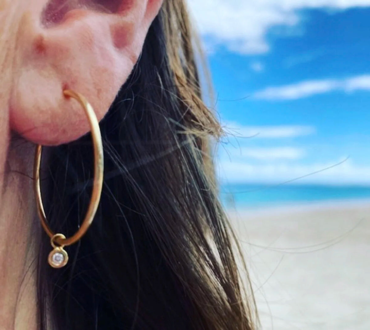 Single Diamond Drop Hoop Earrings