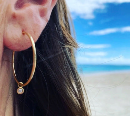 Single Diamond Drop Hoop Earrings