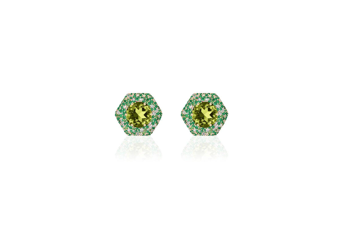 Blue Topaz and Sapphire Hexagonal Earrings