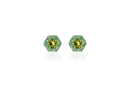 Blue Topaz and Sapphire Hexagonal Earrings