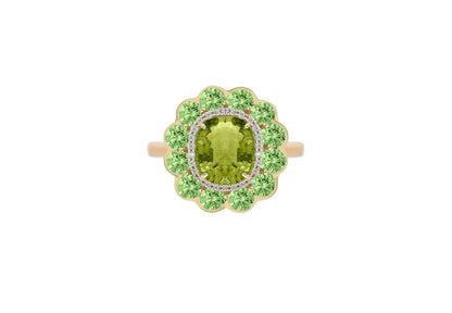 Green Tourmaline and Tsavorite Cushion Ring