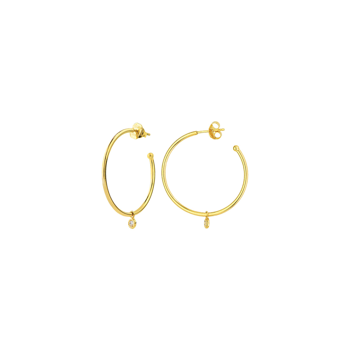 Single Diamond Drop Hoop Earrings