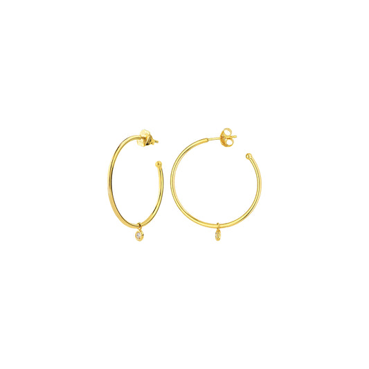 Single Diamond Drop Hoop Earrings