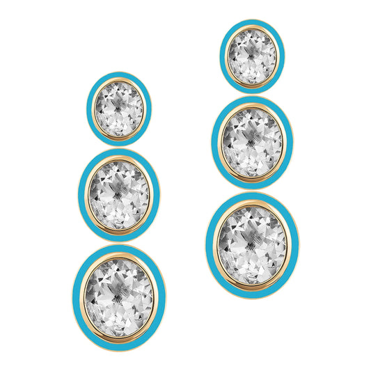 Three Tier Oval Rock Crystal and Turquoise Earrings