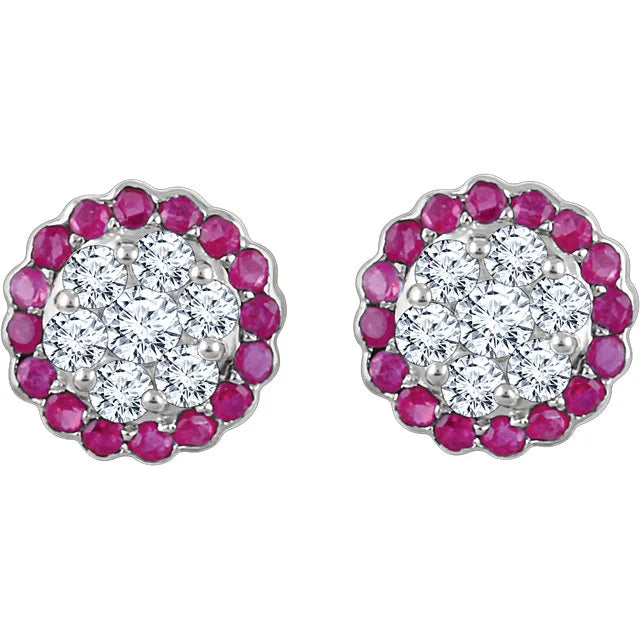 Halo Studs with Pave Diamonds and Sapphires or Emeralds