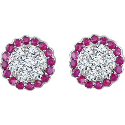 Halo Studs with Pave Diamonds and Sapphires or Emeralds