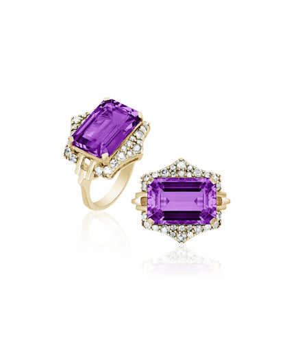 Rainforest Rock Crystal and Amethyst Emerald-cut Ring