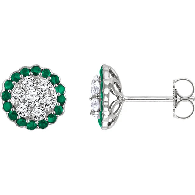 Halo Studs with Pave Diamonds and Sapphires or Emeralds