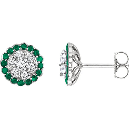 Halo Studs with Pave Diamonds and Sapphires or Emeralds