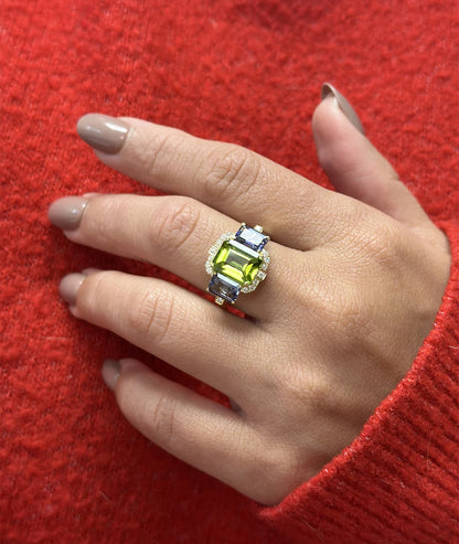 Three-Stone Peridot and Iolite Cocktail Ring