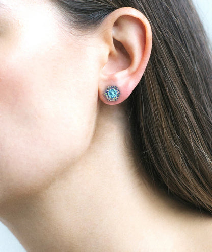 Blue Topaz and Sapphire Hexagonal Earrings