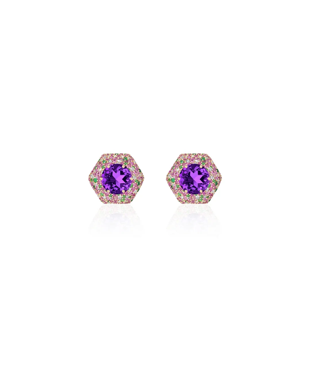 Blue Topaz and Sapphire Hexagonal Earrings