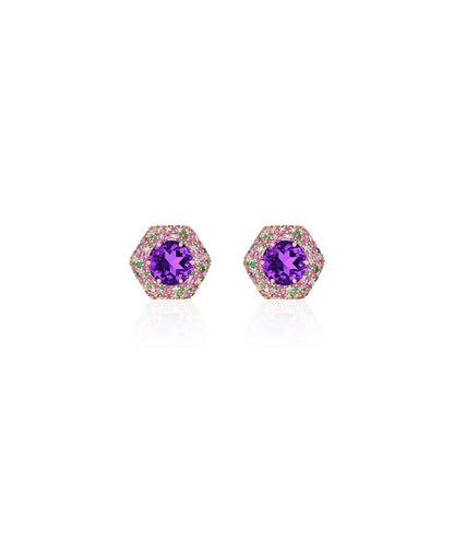 Blue Topaz and Sapphire Hexagonal Earrings