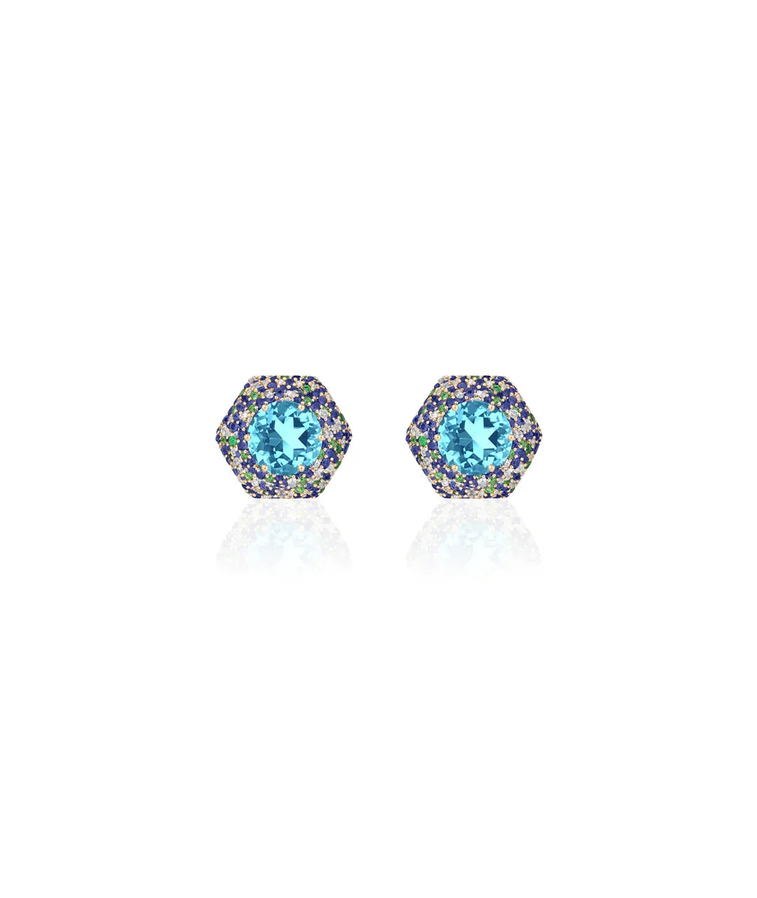 Blue Topaz and Sapphire Hexagonal Earrings